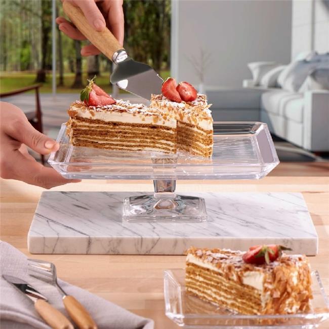 PAŞABAHÇE MADLEN Présentoir à gâteau carré à pied et en cristal de 24 cm - Ayaklı Kare Servis Tabağı
