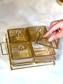 TREND HOME COLLECTION Aperitif-Tablett mit 4 quadratischen Glasschalen mit Deckel