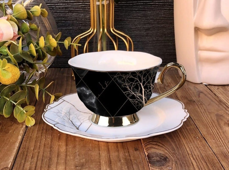 ZELLERFELD  12 Parça  6'lı siyah/beyaz  çay fincanı 