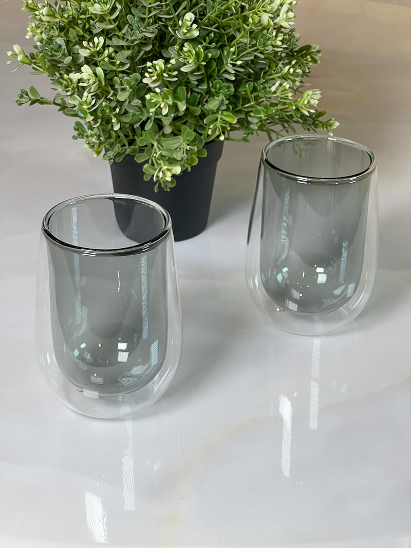 TREND HOME COLLECTION Set aus 2 doppelwandigen Gläsern grau 300ml