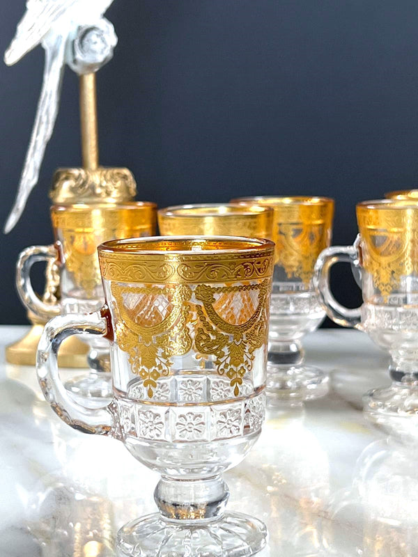 TREND HOME GOLD Set bestehend aus 12 Teegläsern mit goldenem Henkel