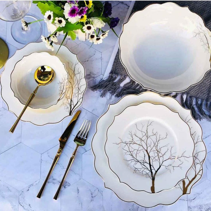 ZELLERFELD  Beyaz,  ağaç desenli  porselen yemek takımı 25  parça 6 kişilik