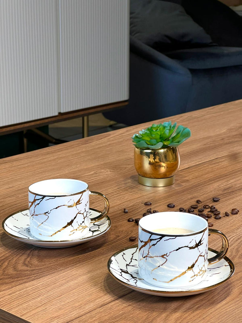 ZELLERFELD 12 Stück 6-teilige vergoldete Tee-/Kaffeetasse marble