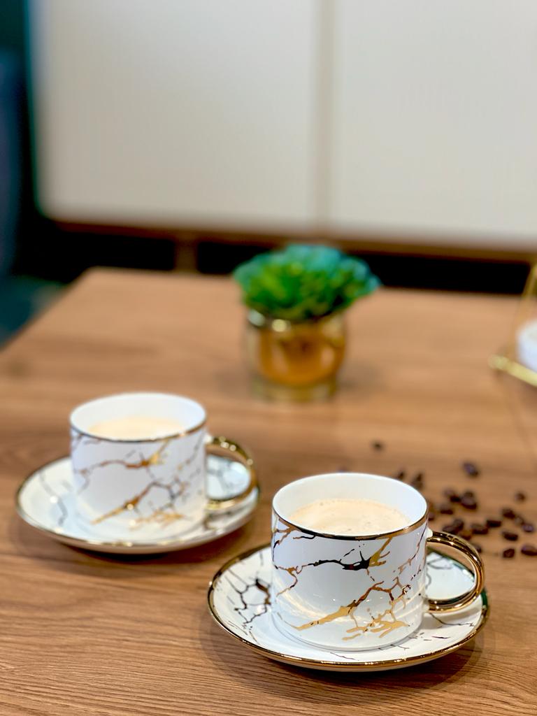ZELLERFELD 12 Parça 6'lı gold mermer desenli çay/kahve fincanı
