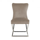 Chaise design moderne dossier capitonné en velours gris clair avec piètement en acier inoxydable collection Scarlette avec un confort parfait - Mutfak yemek odası salon sandalyesi açık gri kumaş kadife gümüş metal ayak