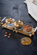 ACAR ELYSIA GOLD Aperitif-Tablett mit 3 Glasschalen und Deckel