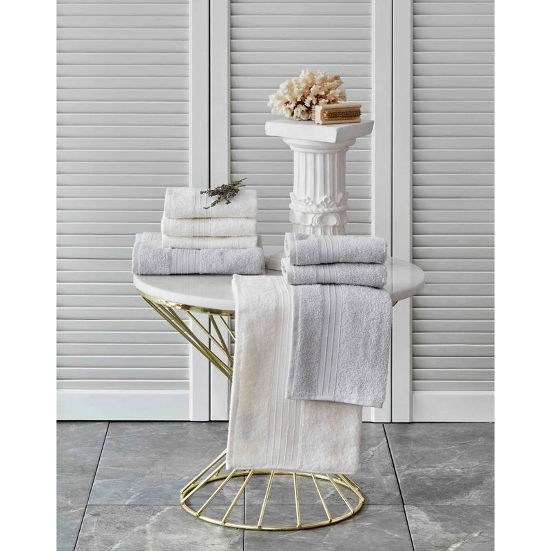 KARACA HOME DELORA Set de 8 serviettes de bain Blanc et Gris - Bella Home
